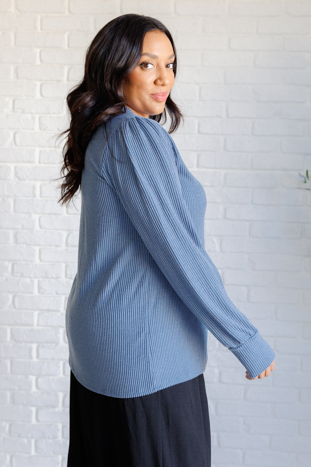 Mineral Wash Ribbed Knit Top in French Blue