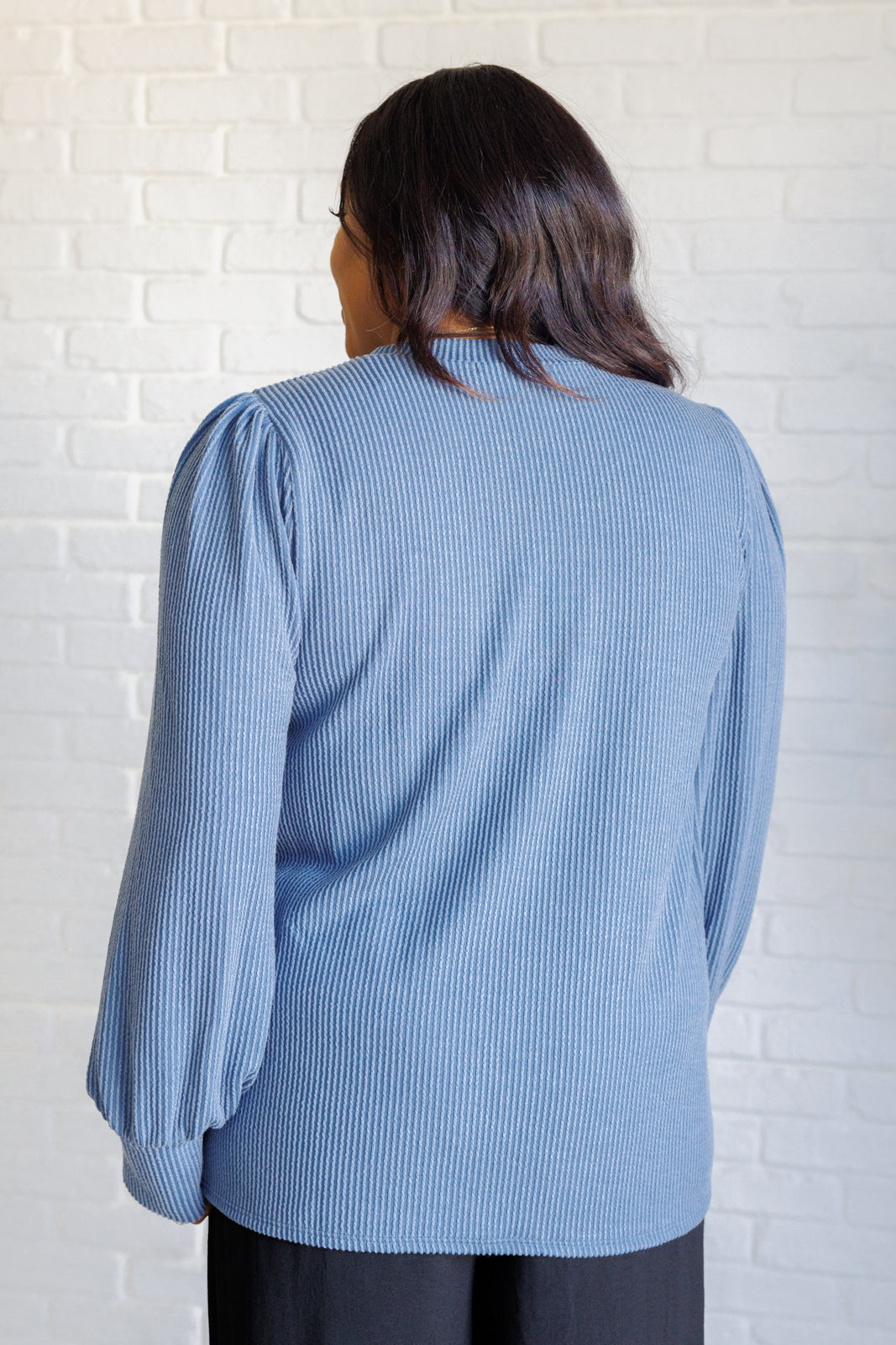 Mineral Wash Ribbed Knit Top in French Blue