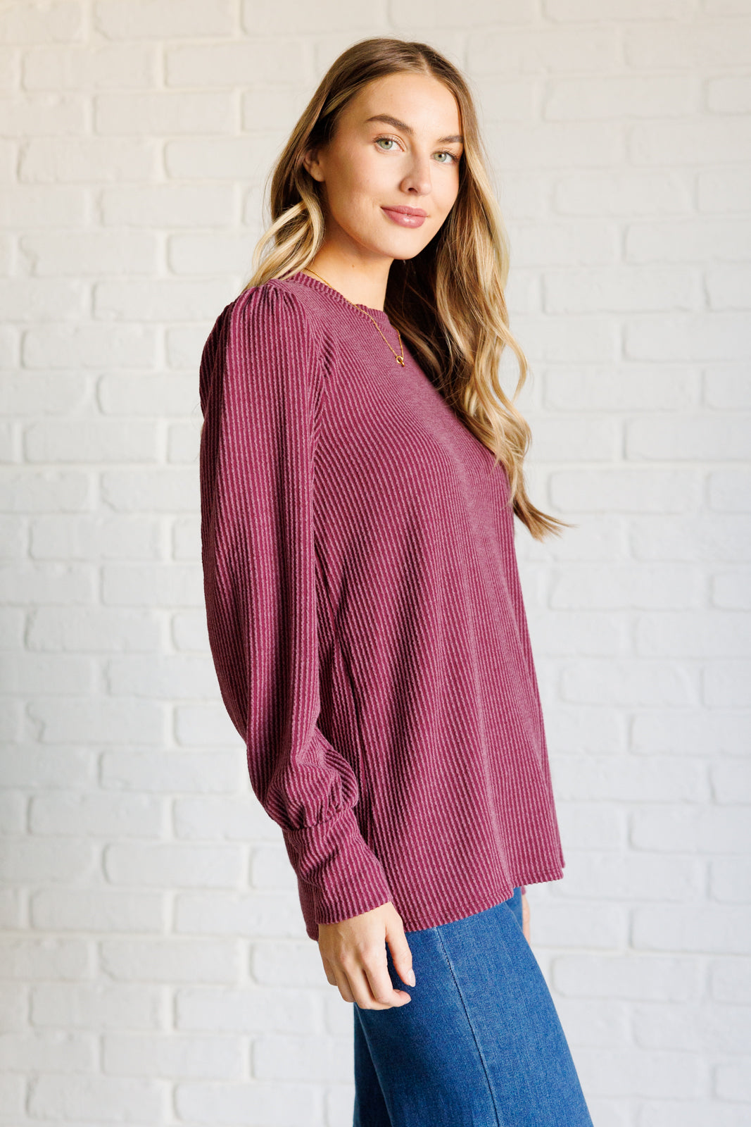 Mineral Wash Ribbed Knit Top in Wine