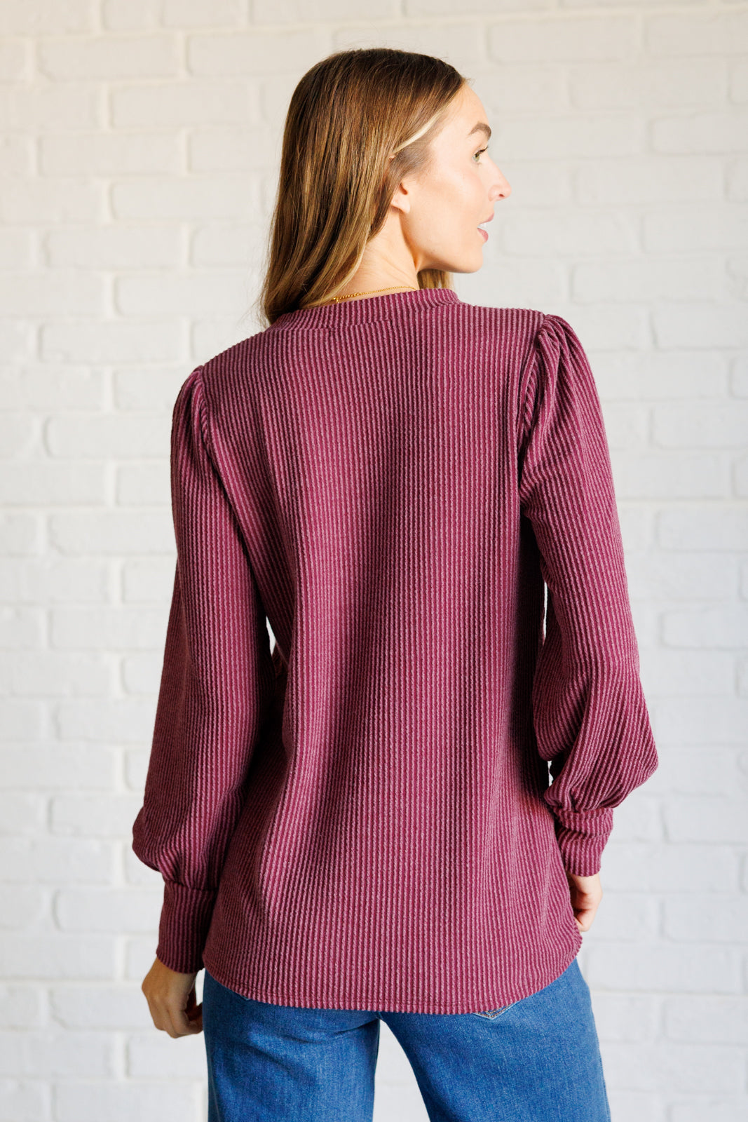 Mineral Wash Ribbed Knit Top in Wine