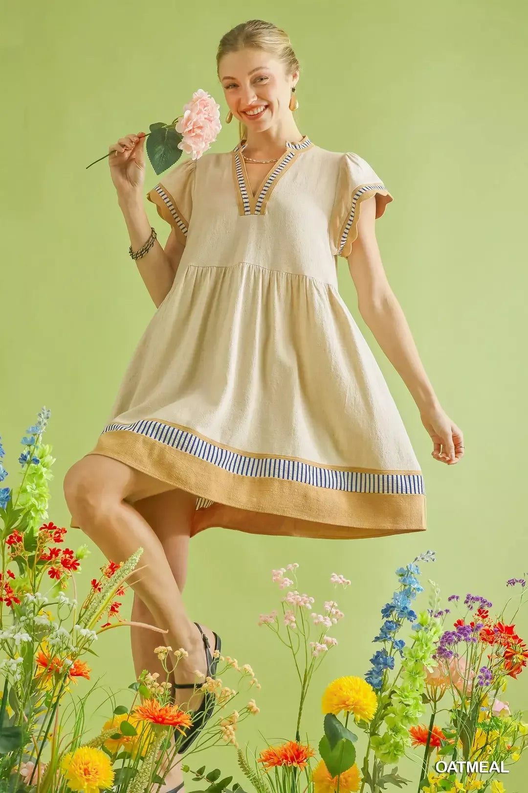 Golden Hour Linen Tiered Dress in Oat