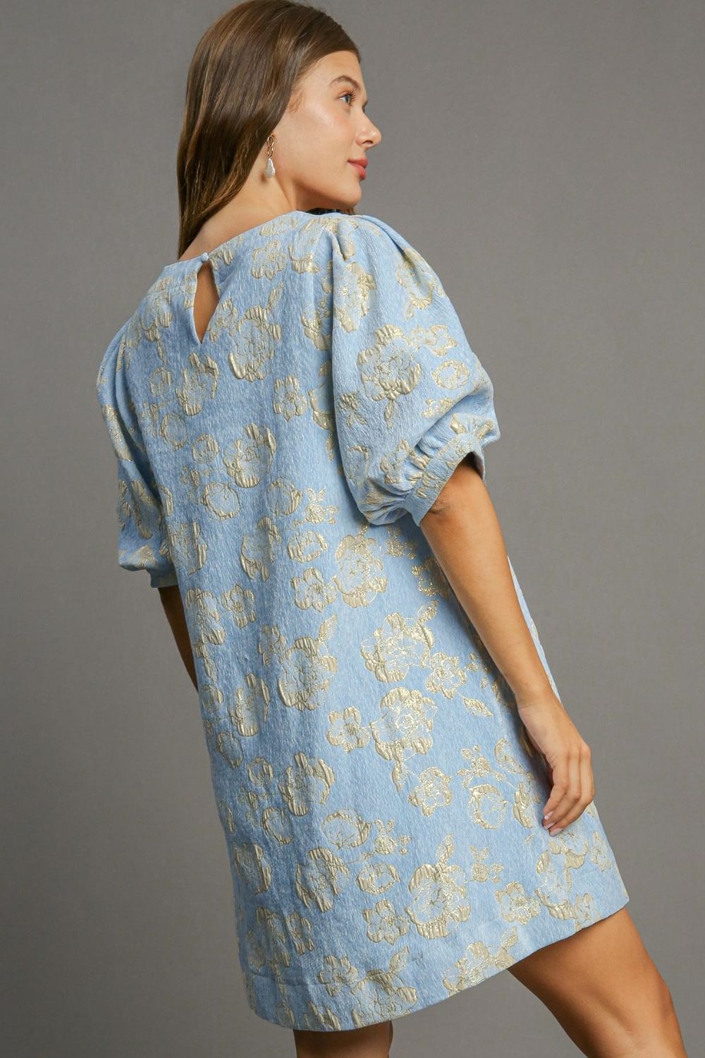 Blue Sky’s Floral Jacquard Puff Sleeve Shirt Dress