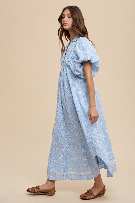 Blue Sky Floral Smocked Maxi Dress