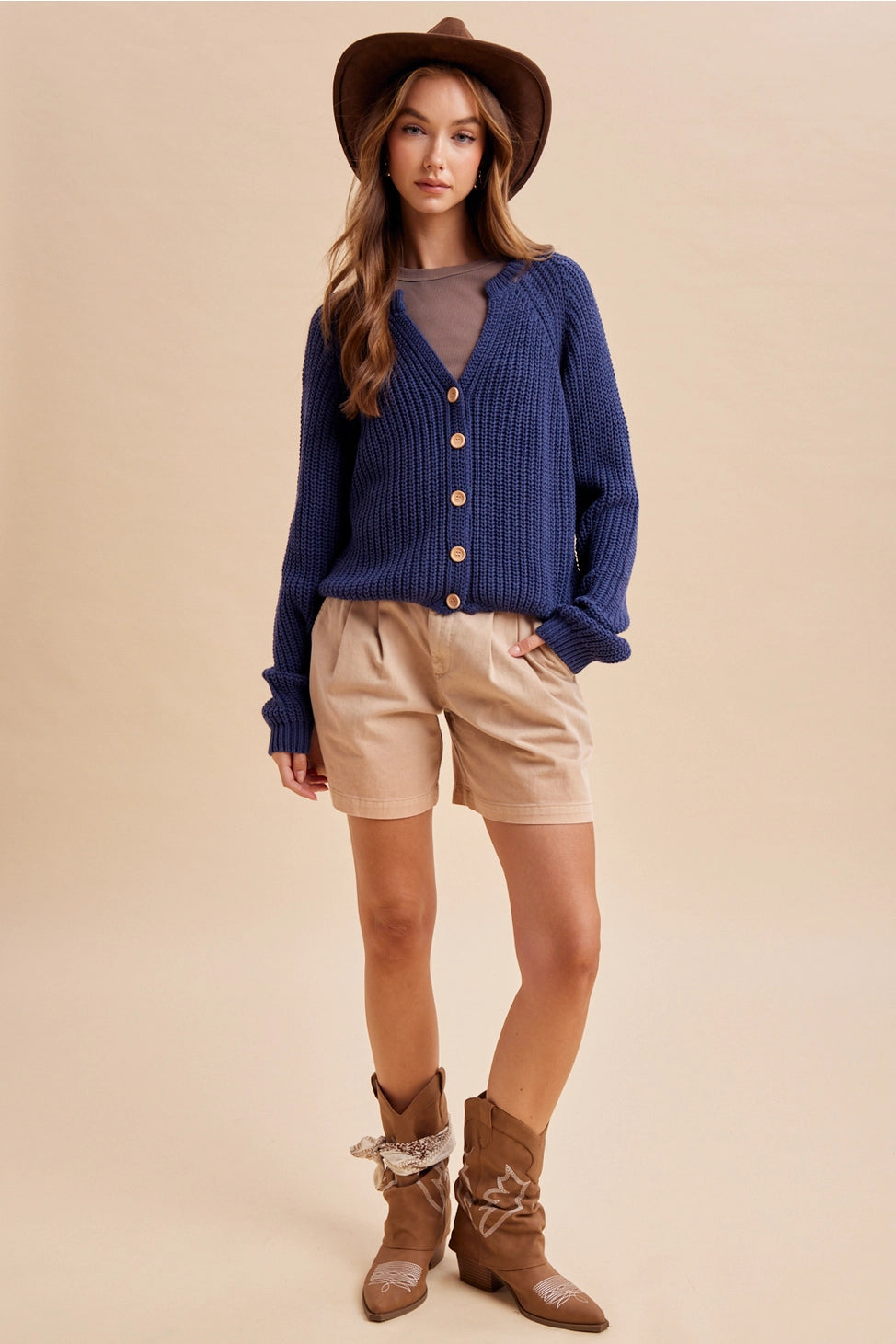 Autumn Harvest Chunky Knit Cotton Cardigan in Heritage Blue