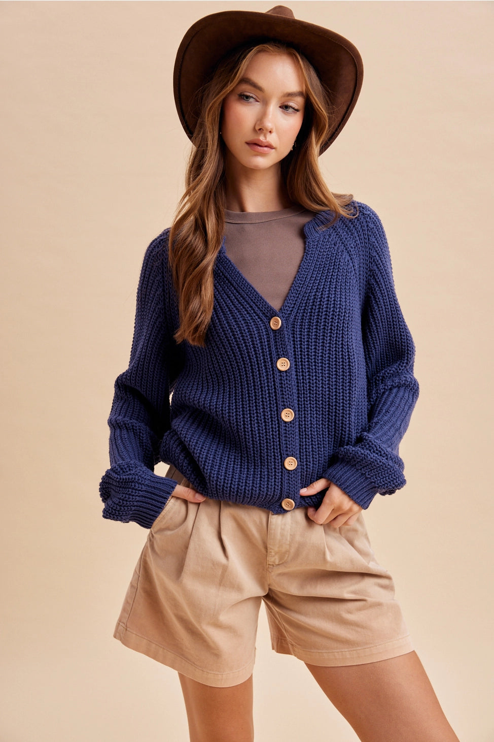 Autumn Harvest Chunky Knit Cotton Cardigan in Heritage Blue
