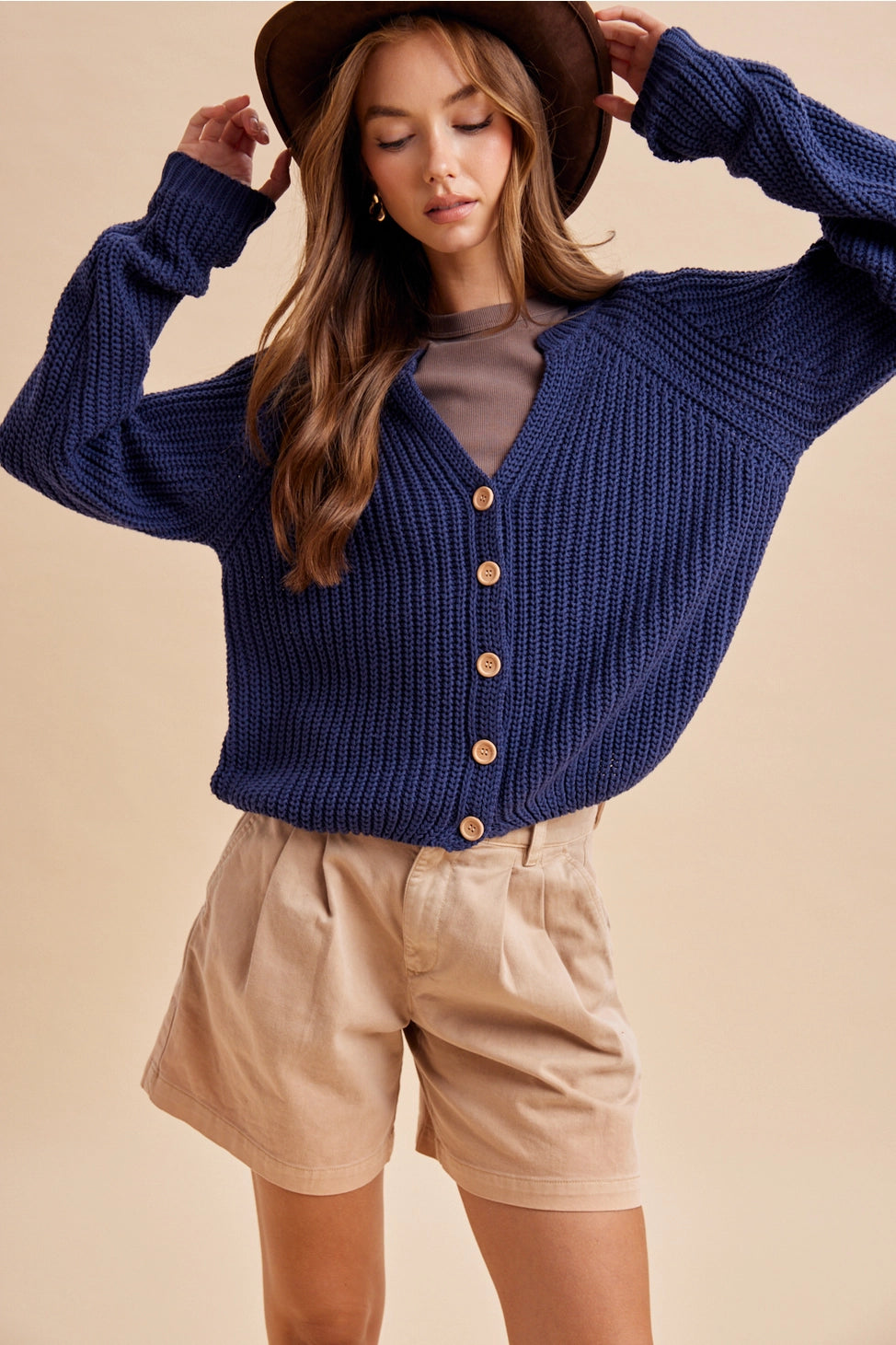 Autumn Harvest Chunky Knit Cotton Cardigan in Heritage Blue