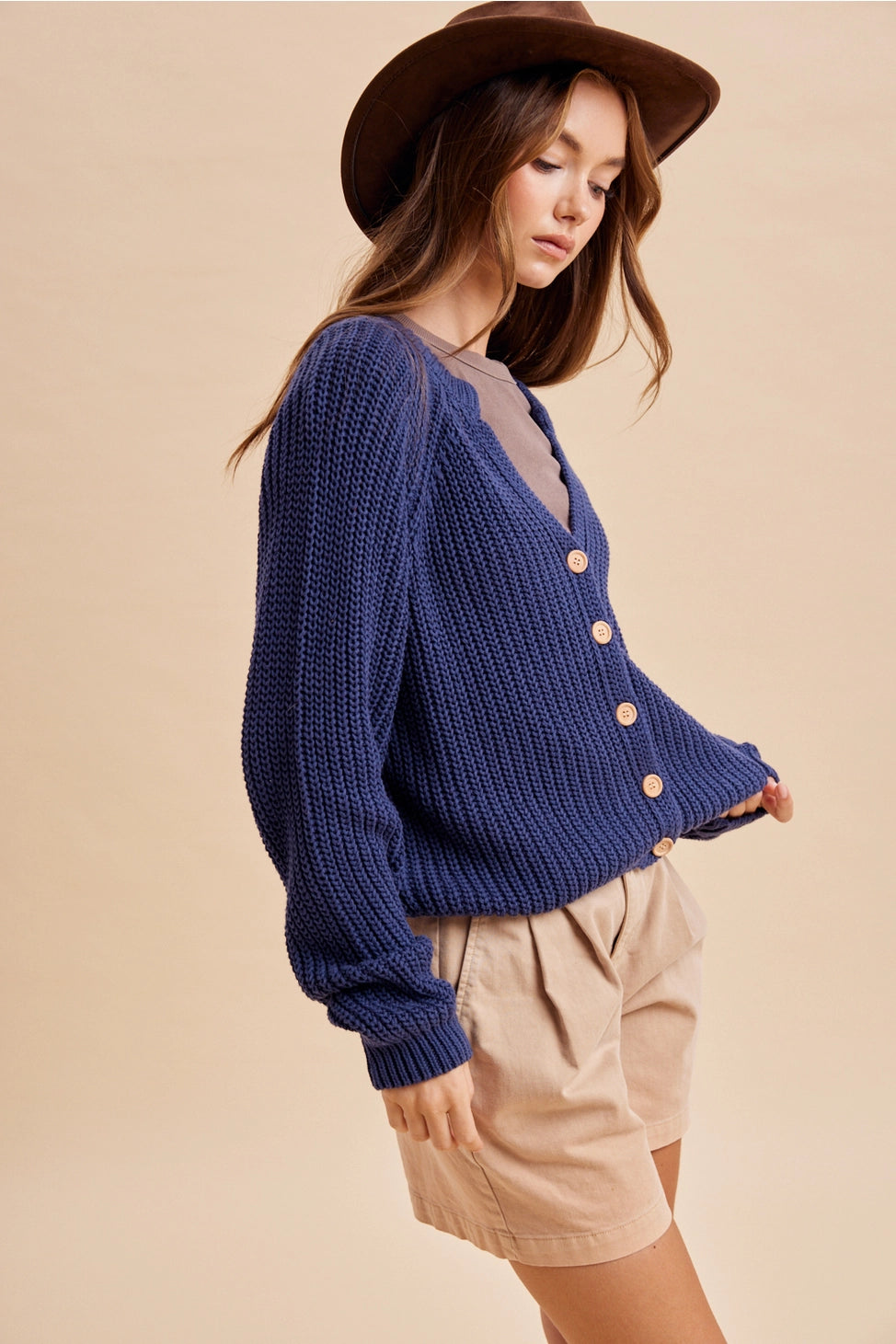 Autumn Harvest Chunky Knit Cotton Cardigan in Heritage Blue