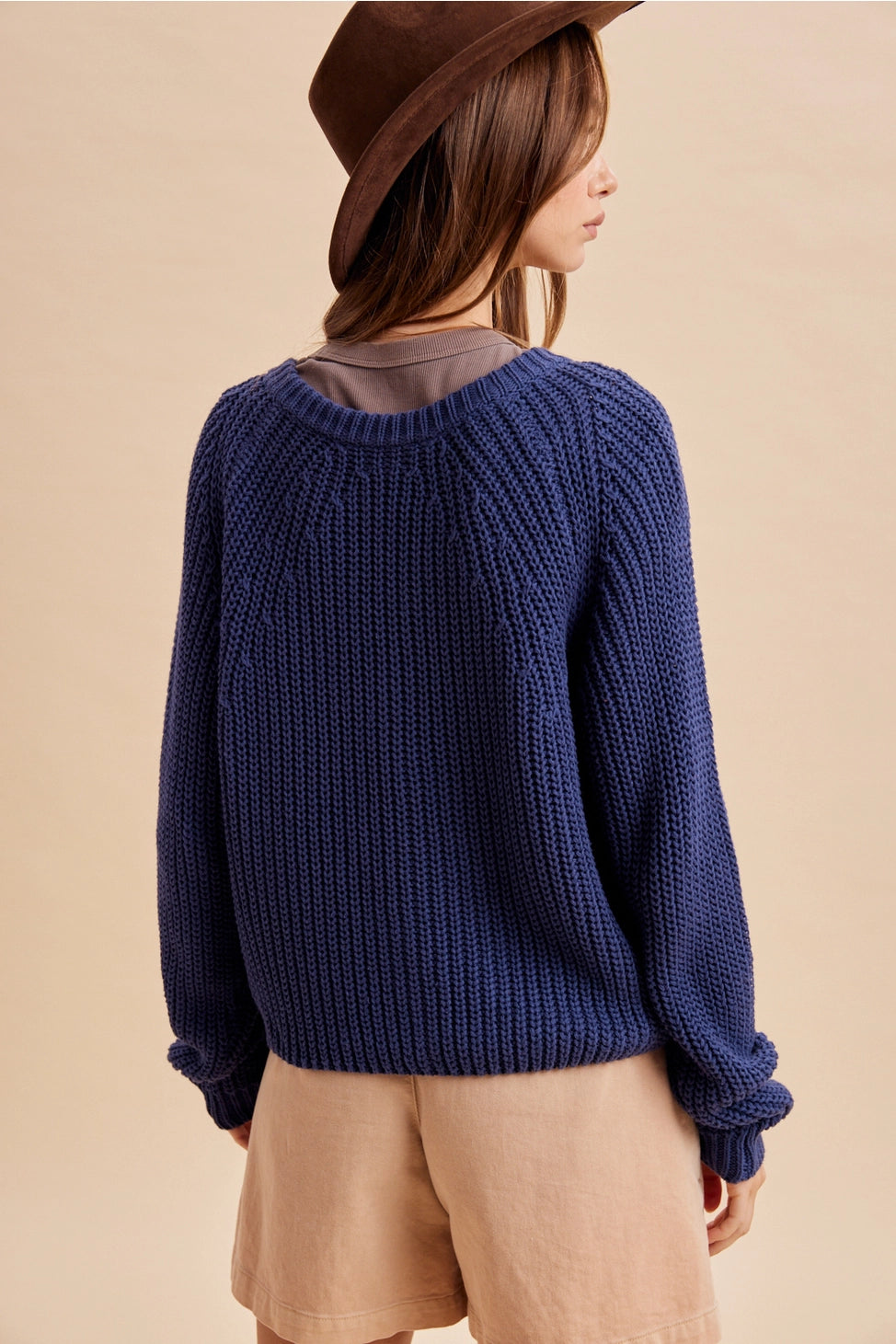 Autumn Harvest Chunky Knit Cotton Cardigan in Heritage Blue