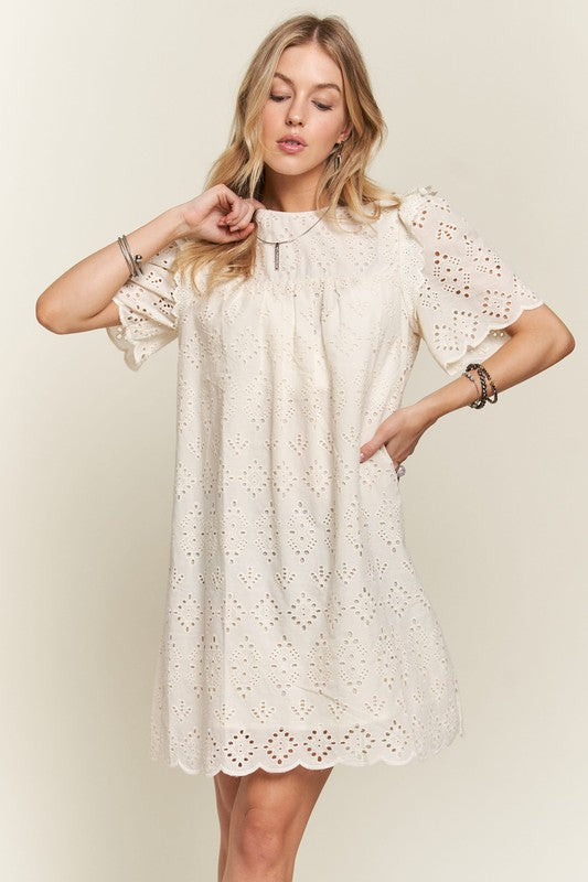 Tea Time Eyelet Ruffle Cotton Dress