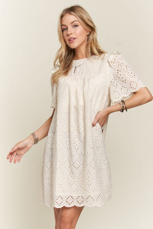 Tea Time Eyelet Ruffle Cotton Dress