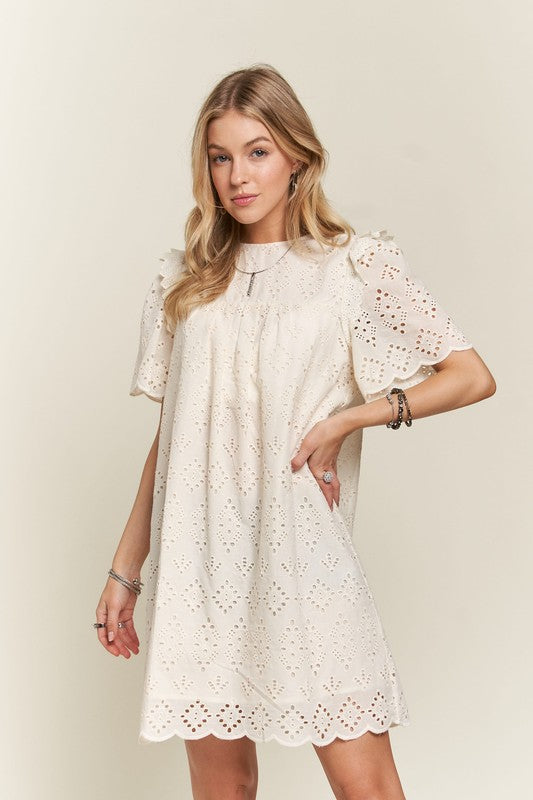 Tea Time Eyelet Ruffle Cotton Dress