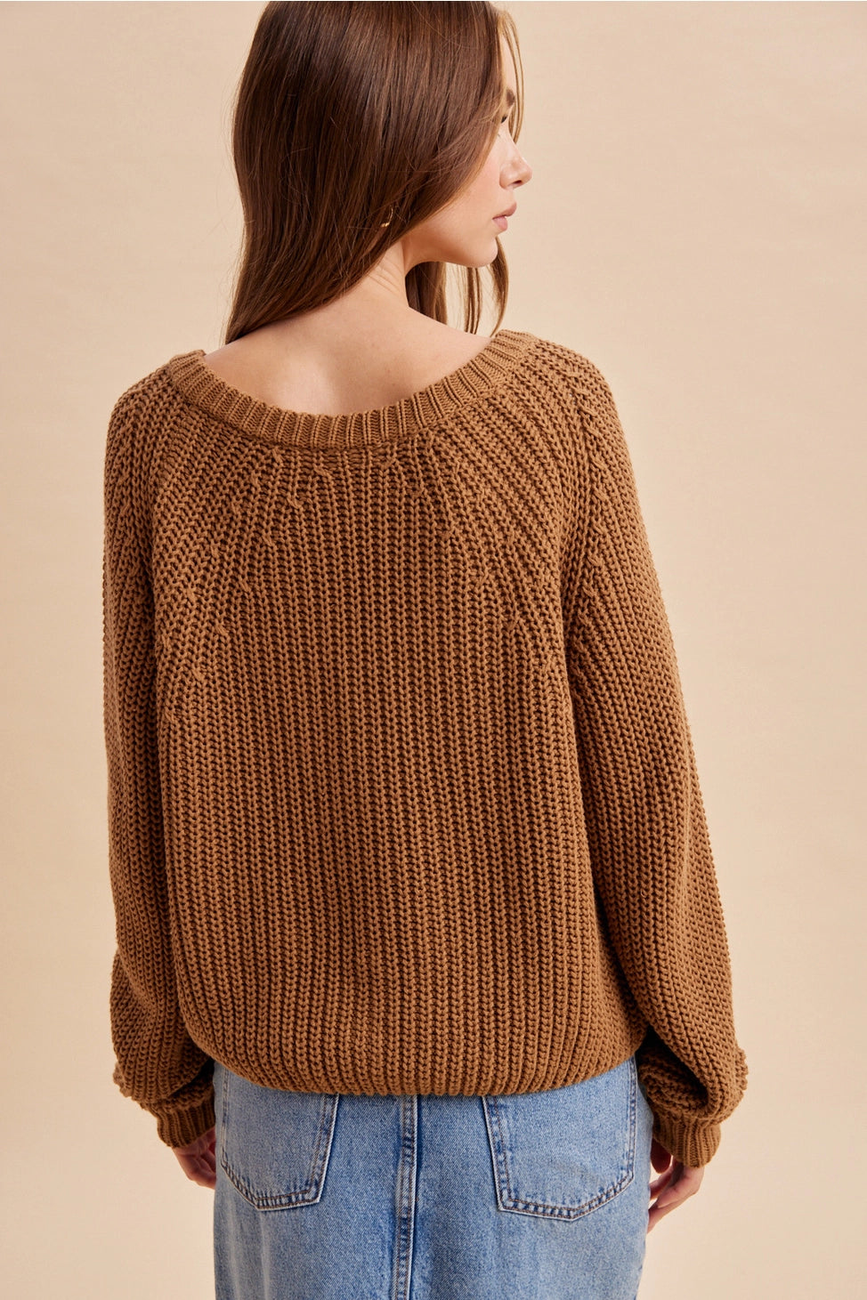 Autumn Harvest Chunky Knit Cotton Cardigan in Carmel