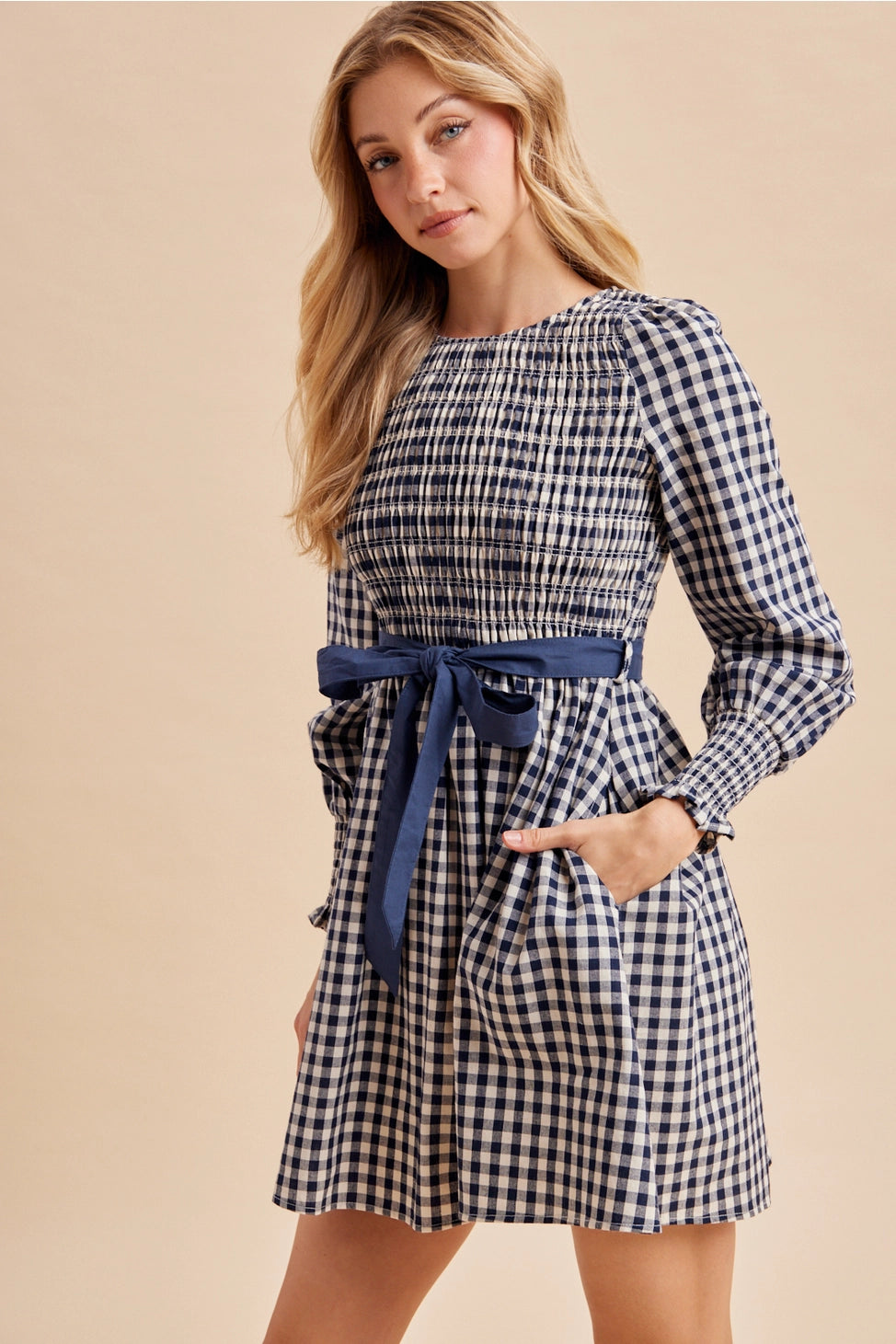 Falling for You Gingham Cotton Dress in Blue