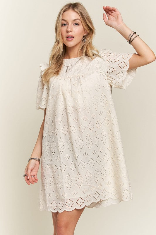 Tea Time Eyelet Ruffle Cotton Dress