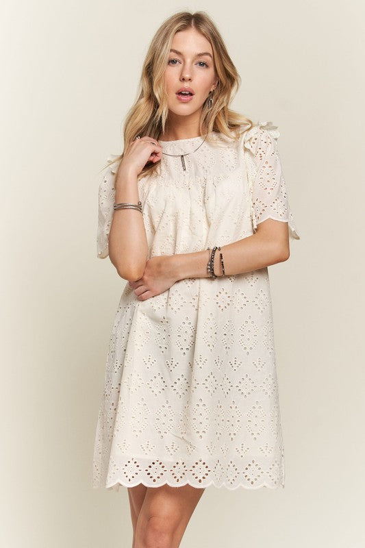 Tea Time Eyelet Ruffle Cotton Dress