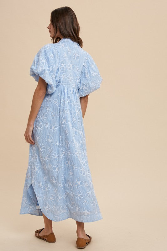 Blue Sky Floral Smocked Maxi Dress