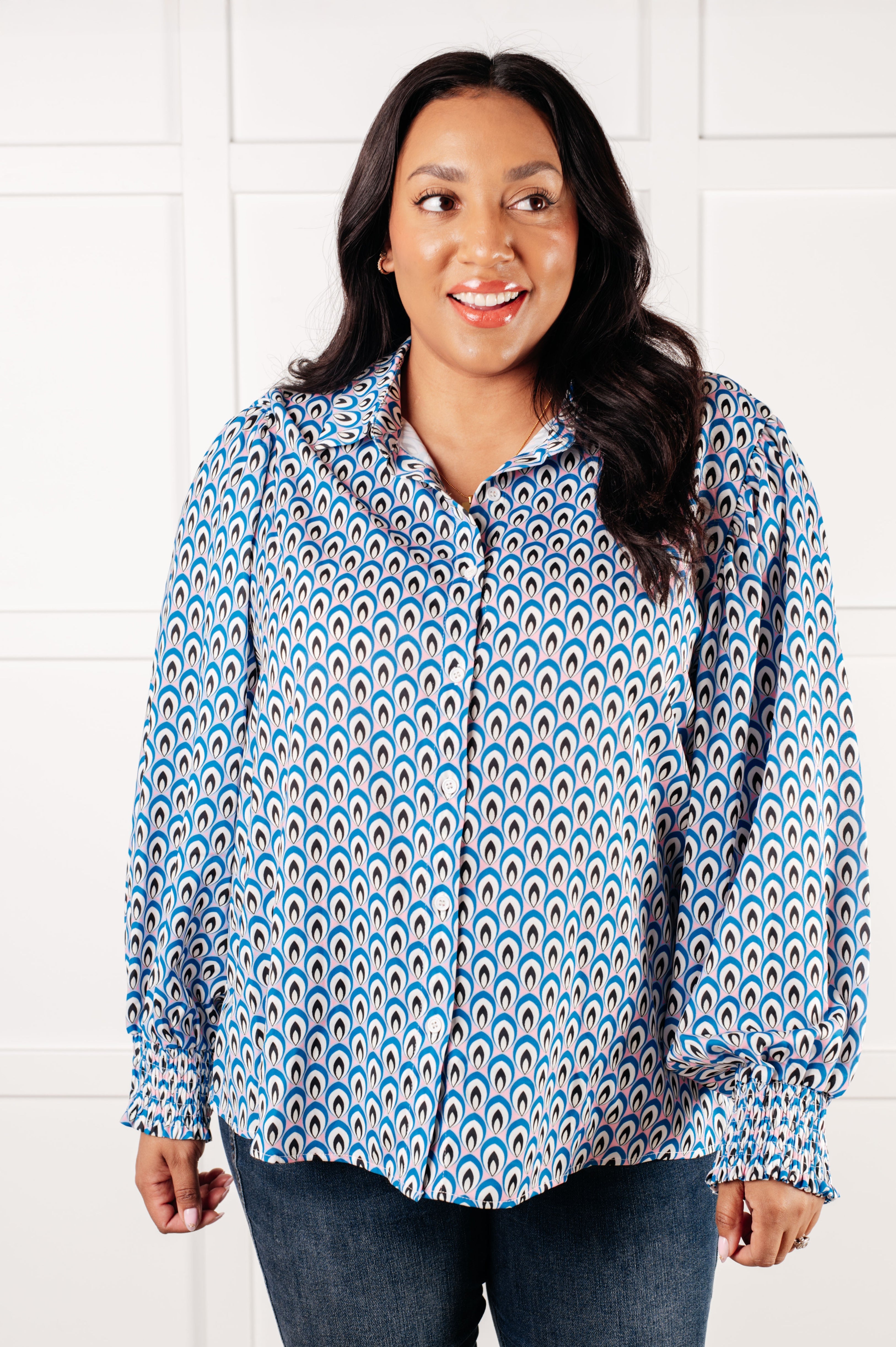 Love Language Patterned Button Up Blouse