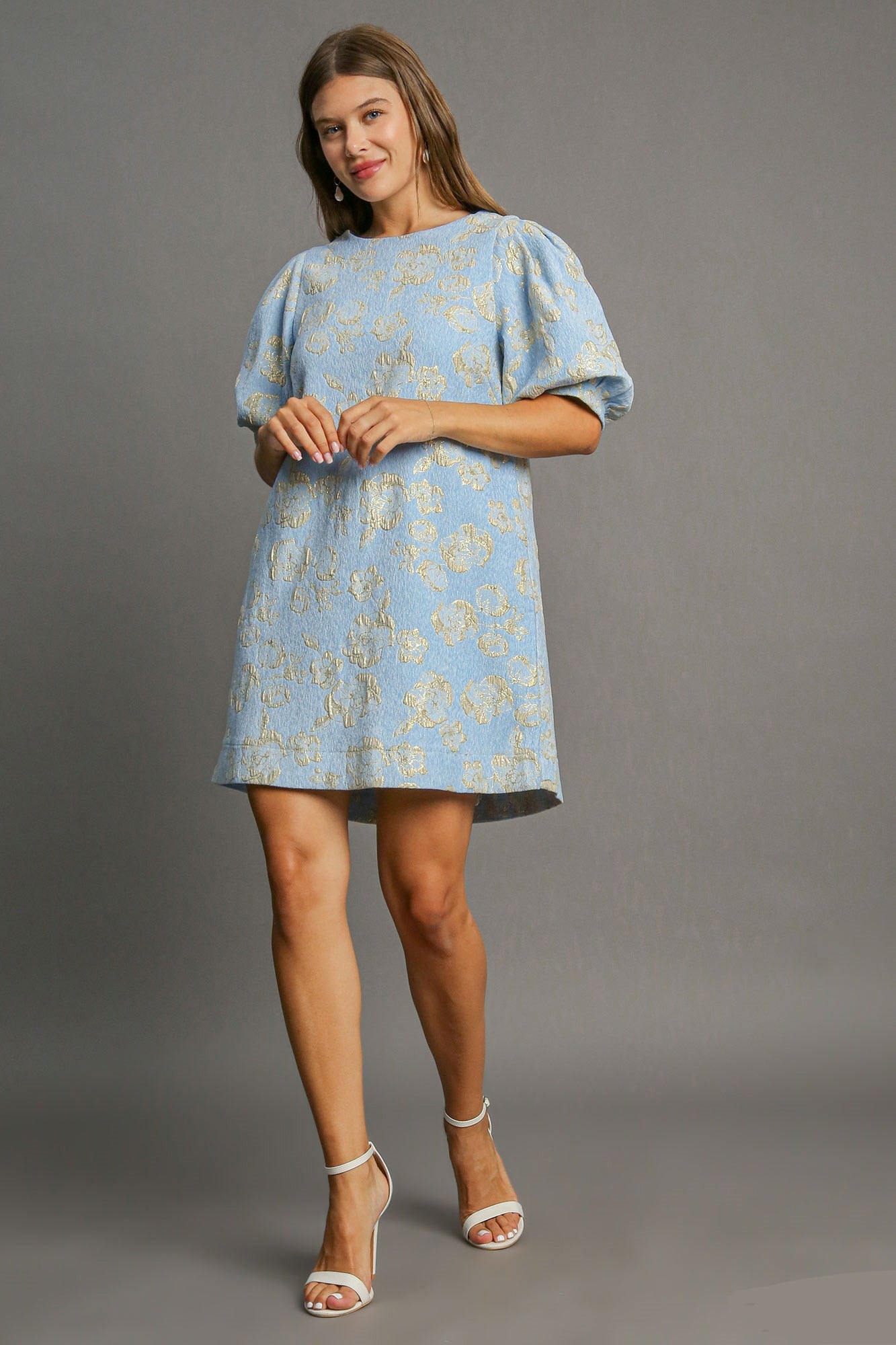 Blue Sky’s Floral Jacquard Puff Sleeve Shirt Dress