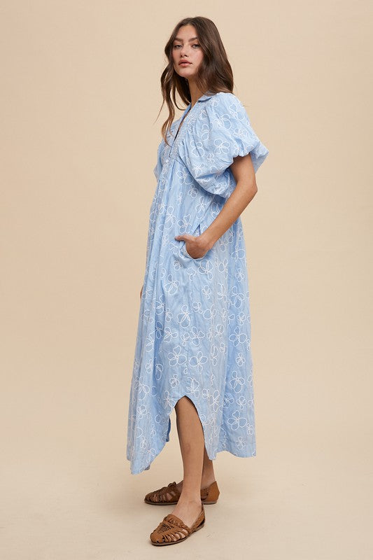 Blue Sky Floral Smocked Maxi Dress