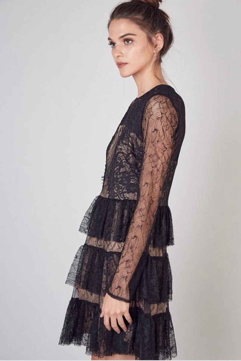 black lace ruffle dress 