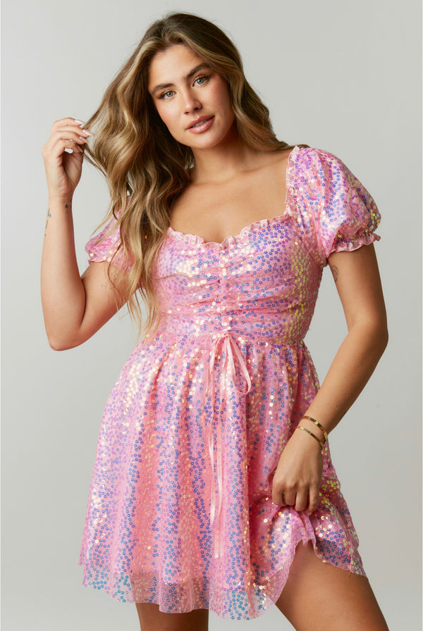 Swifty Sequin Dress In Pink Lover Era -SALE- (SIZE SMALL & MEDIUM LEFT)