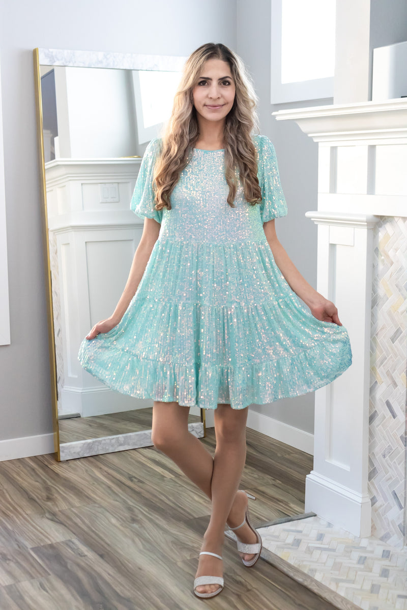 Teal Sequin Swifty Dress