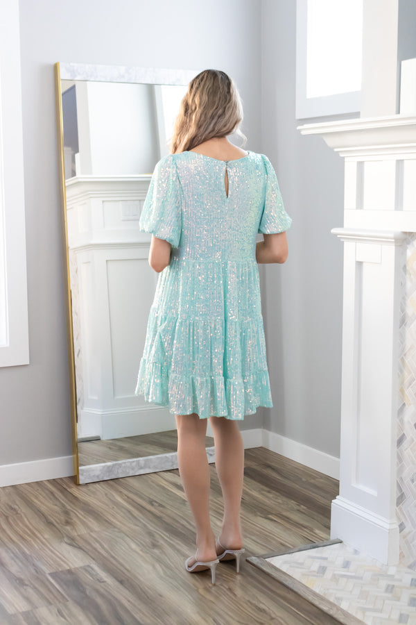 Teal Sequin Swifty Dress -SALE- (Size M & 1XL Left)