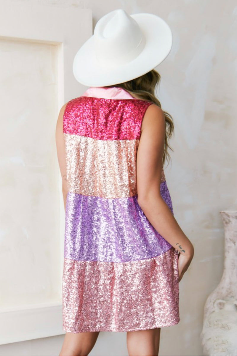 Taylor Swifty Sequin Dress In Pink Multi ~FINAL SALE~