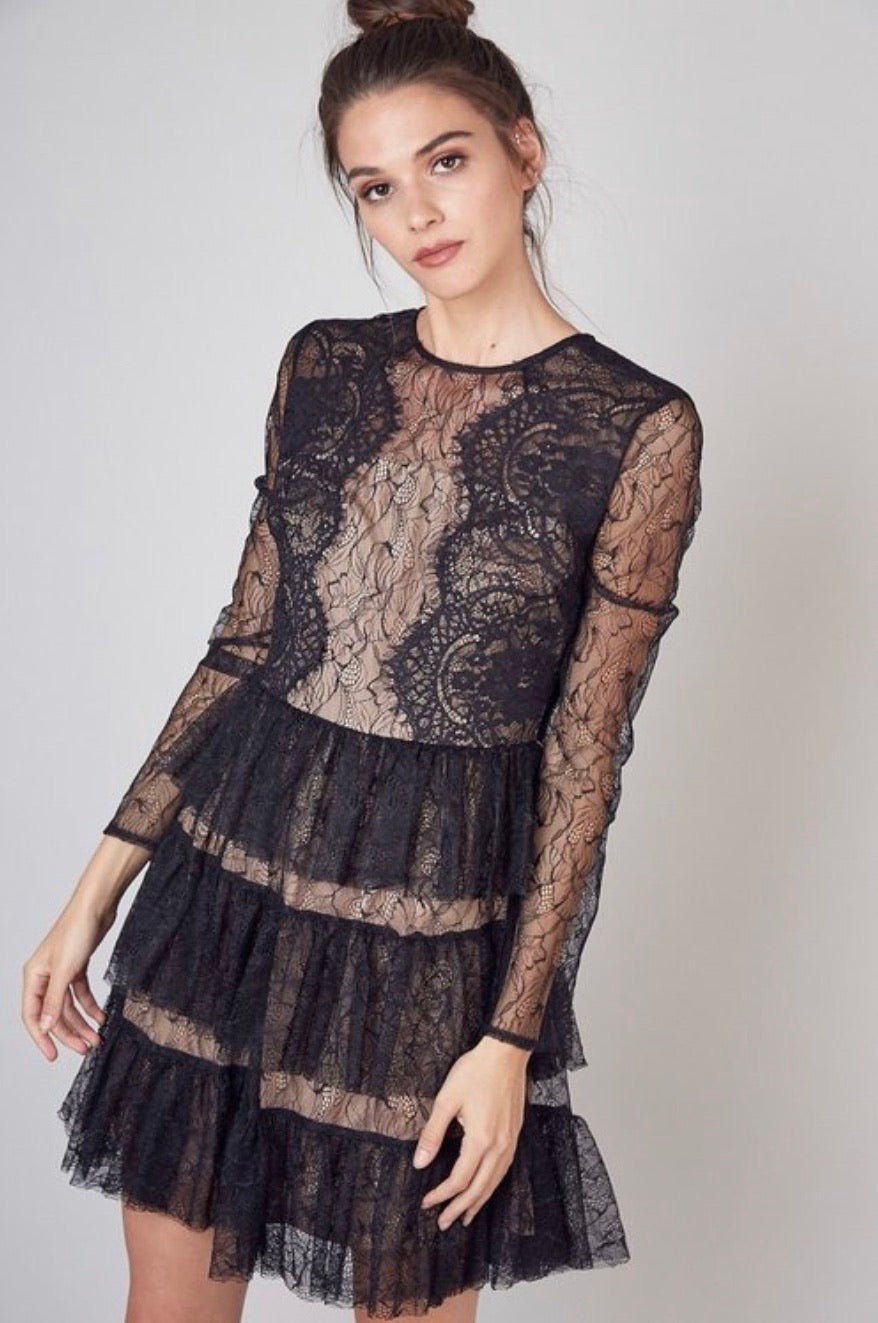 black lace ruffle dress 