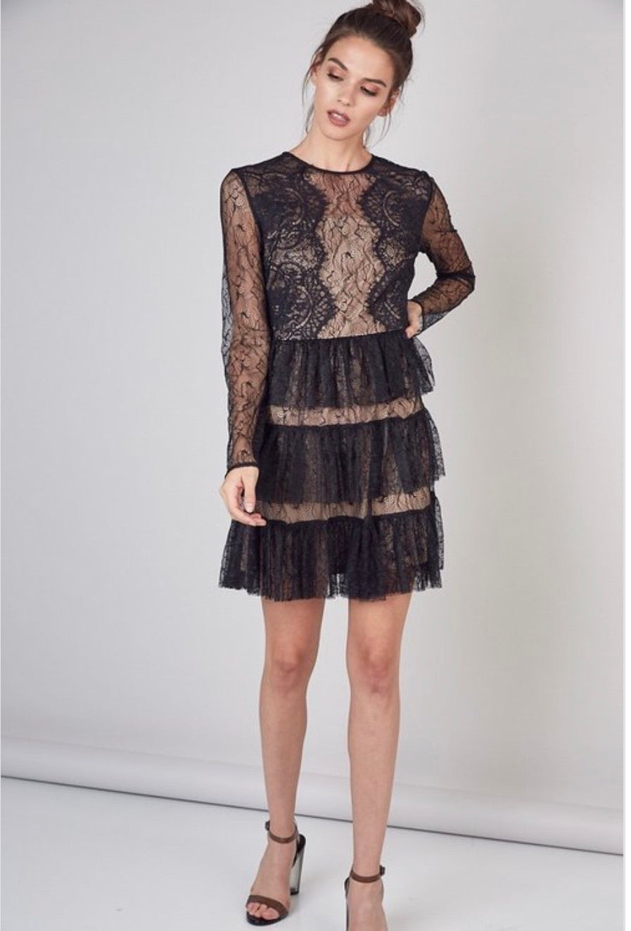 Long Sleeve Black Lace Dress