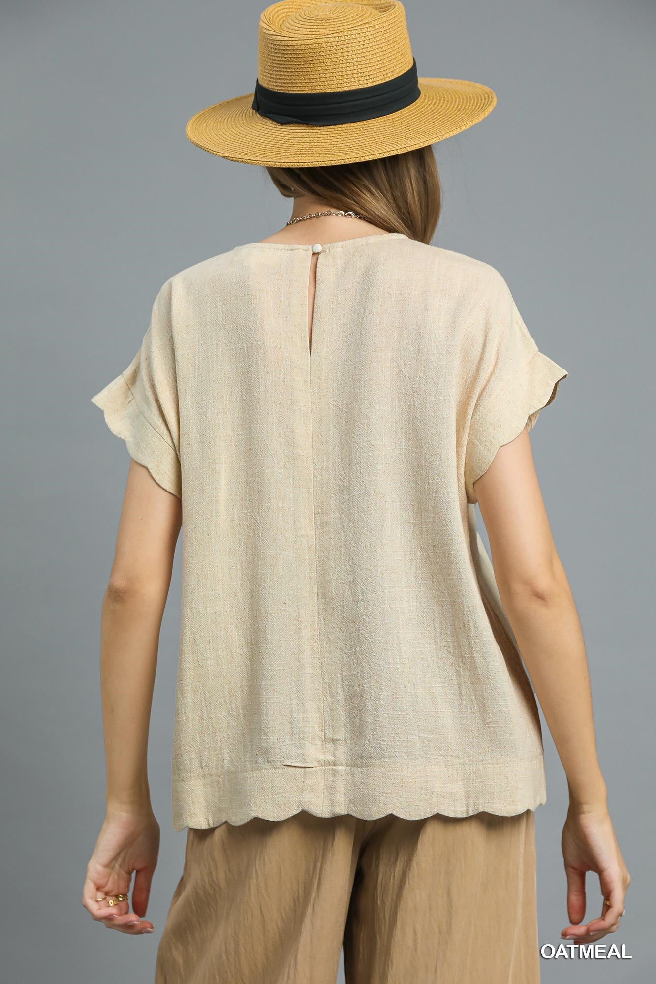 Falling For You Scalloped Linen Blouse in Vanilla