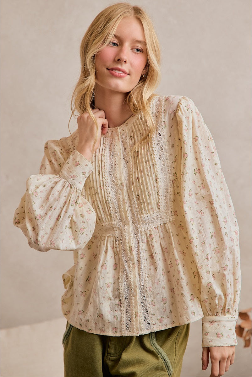 Dainty Fall Floral Lace Cotton Blouse