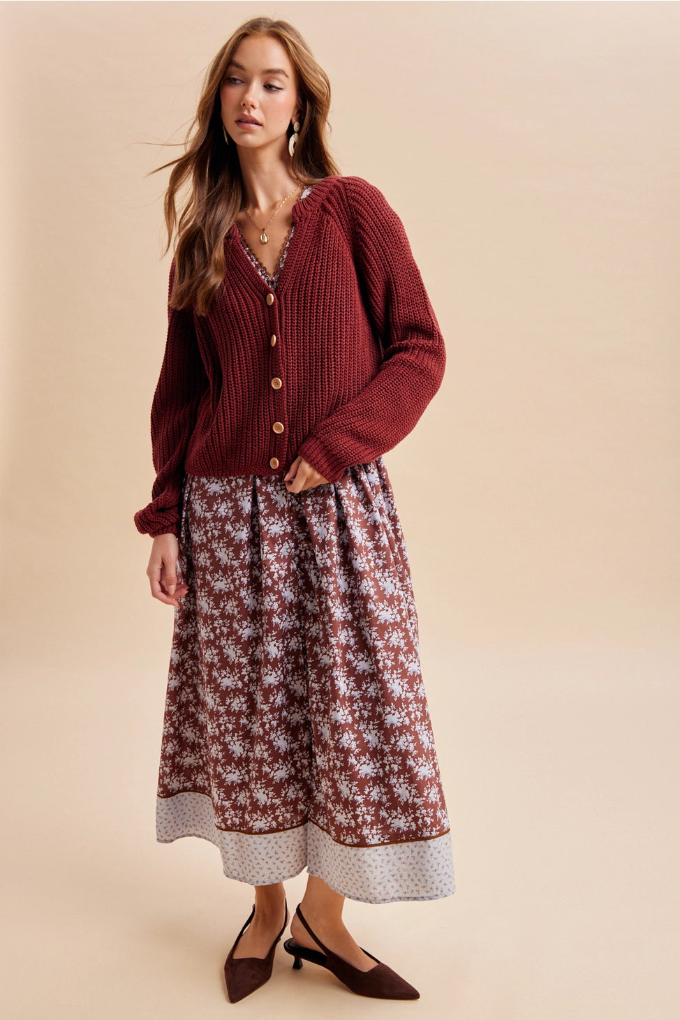 Autumn Harvest Chunky Knit Cotton Cardigan in Wine