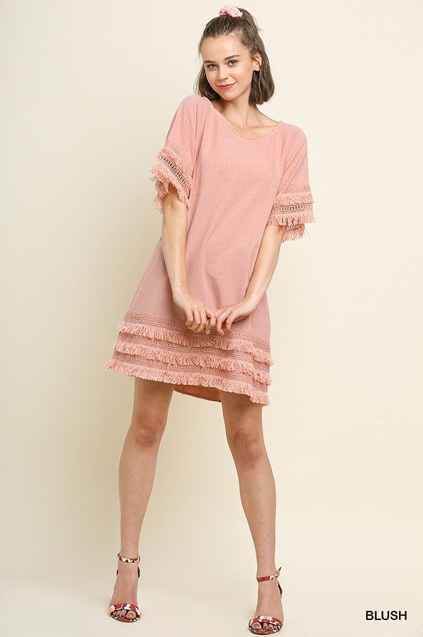 Pretty Thoughts Layered Fringe Dress In Blush