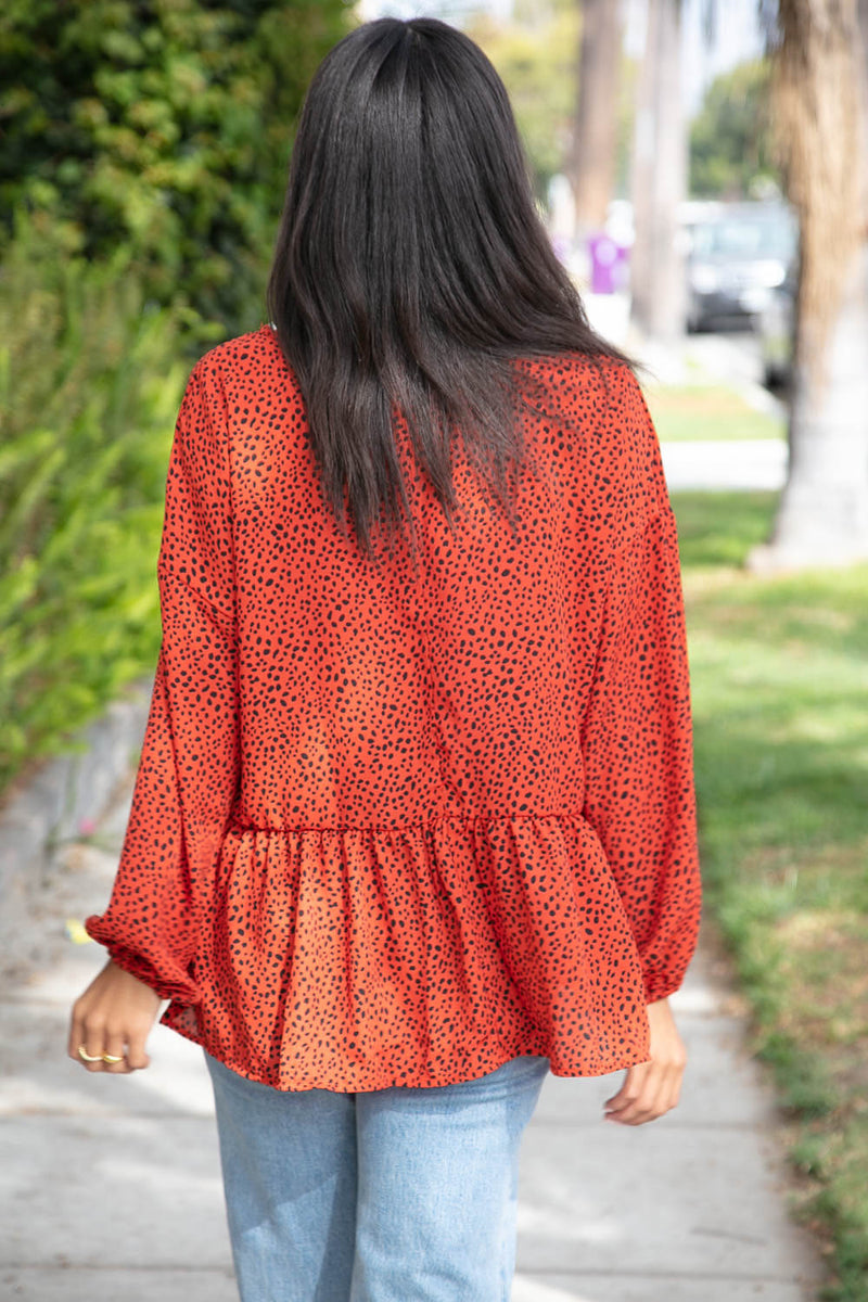 Rust Leopard Wool Dobby Woven Knit Top