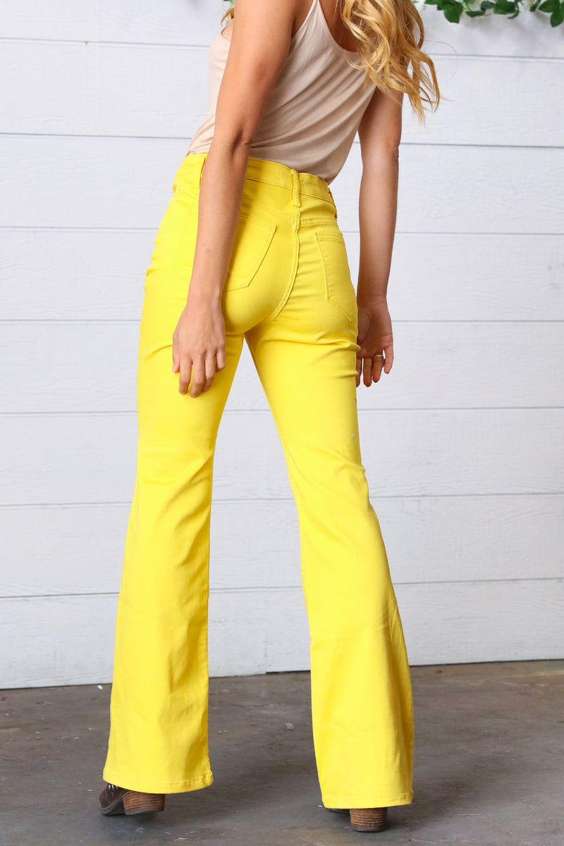 Yellow High Rise Bootcut Colored Denim Jeans