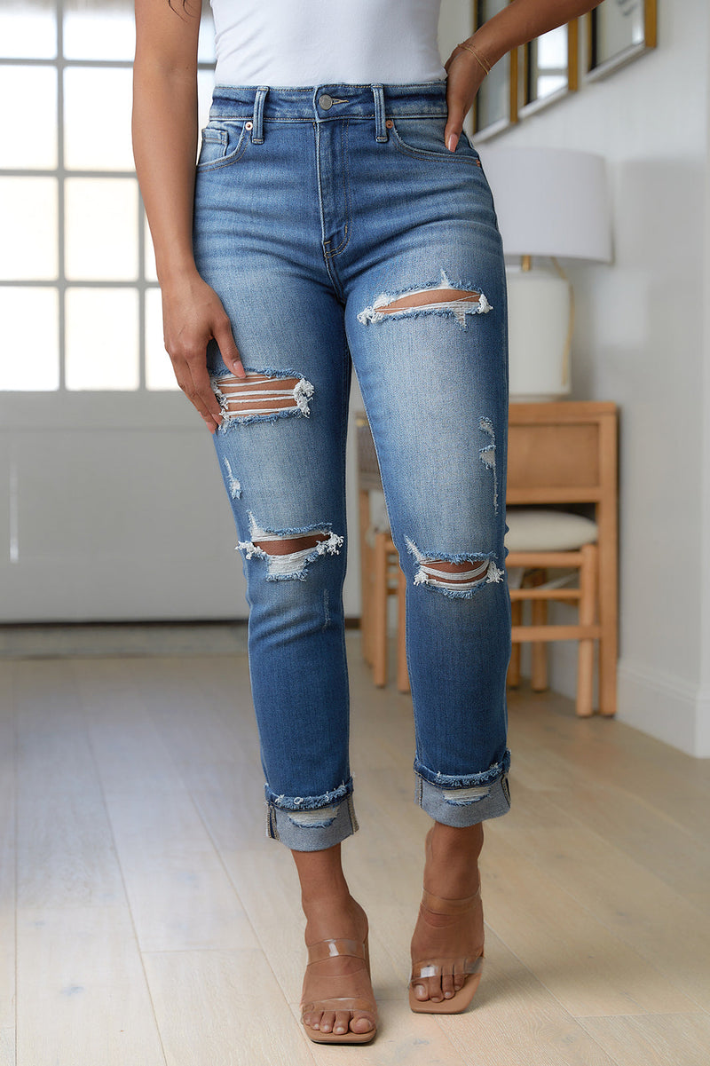 ARTEMIS Belinda High Rise Distressed Straight Jeans