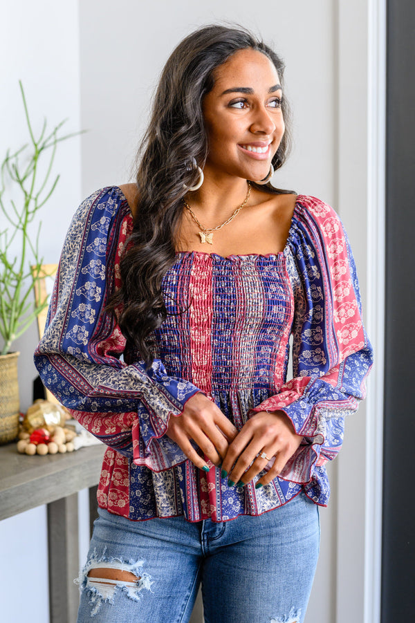 Paisley Top Afternoon Tea Smocked Long Sleeve Blouse