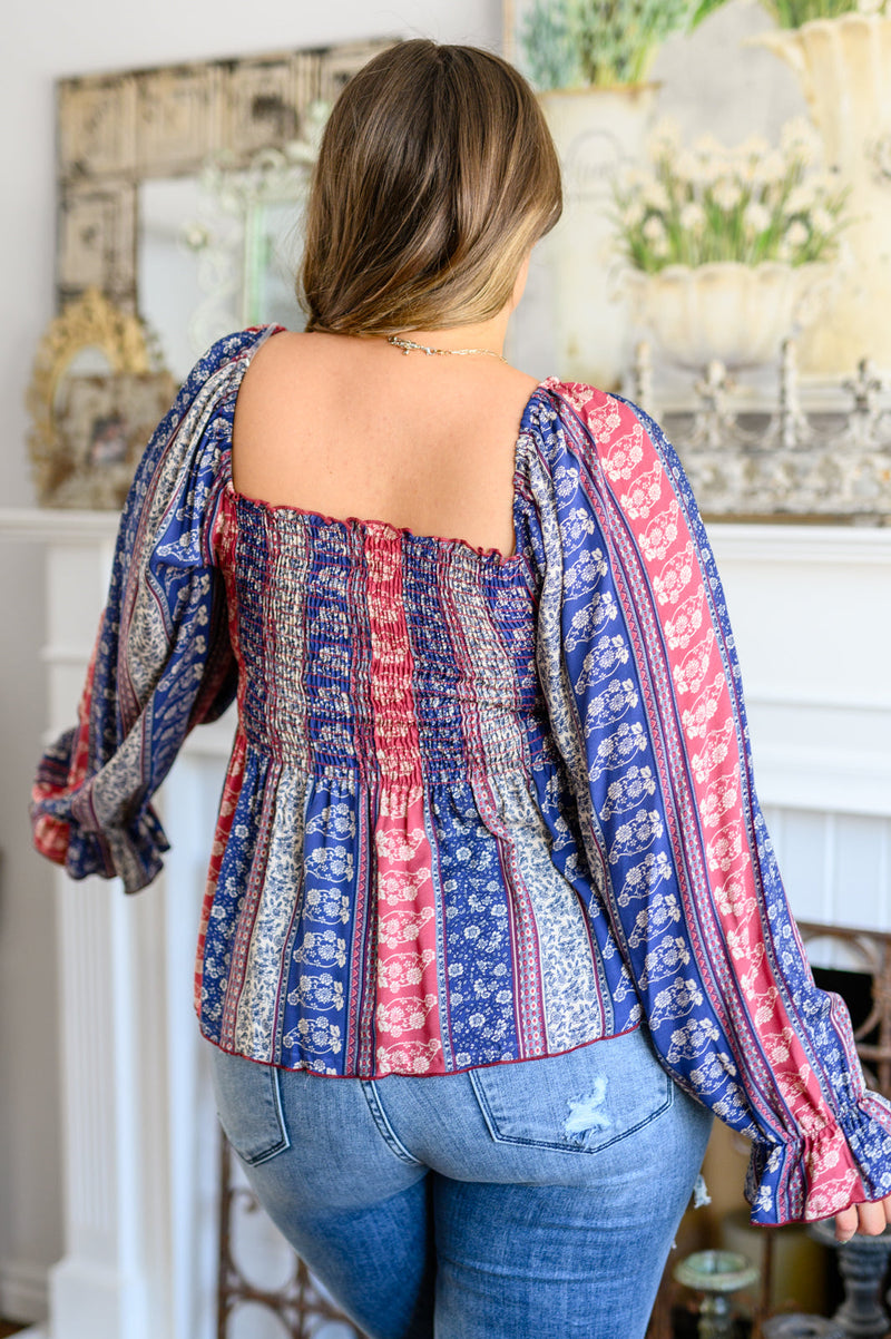 Paisley Top Afternoon Tea Smocked Long Sleeve Blouse