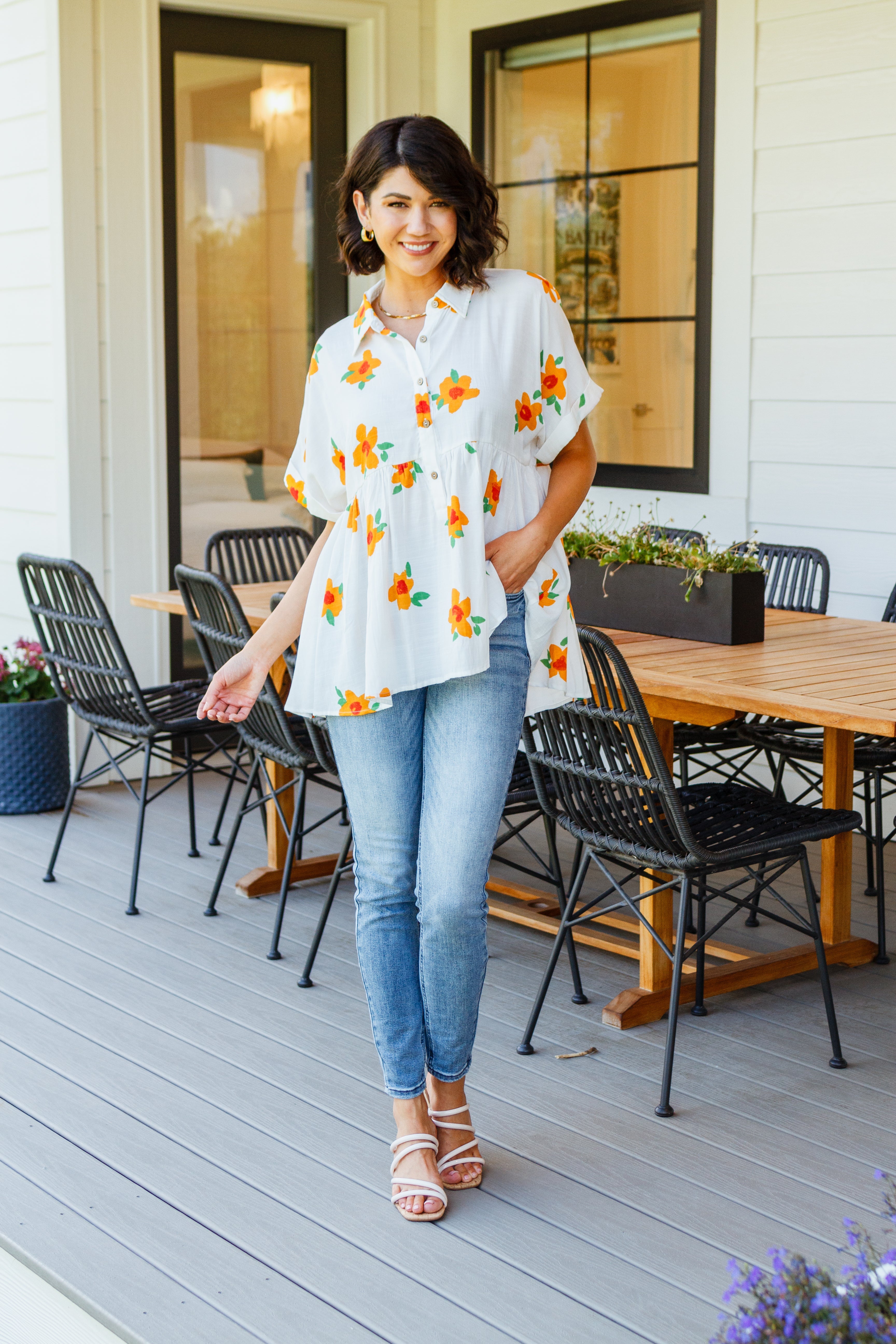 Blissed Out Button Up Babydoll Tunic Top