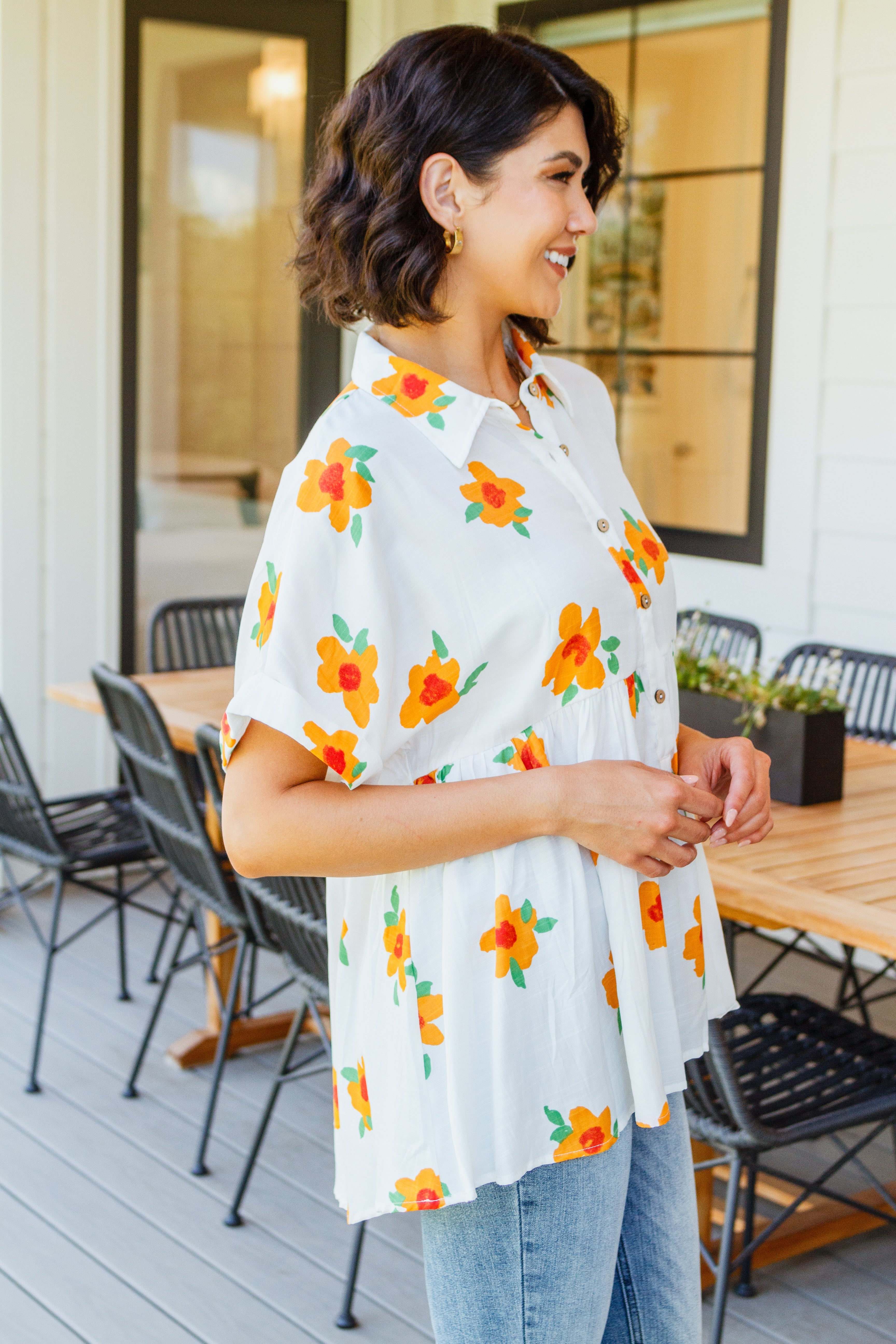 Blissed Out Button Up Babydoll Tunic Top