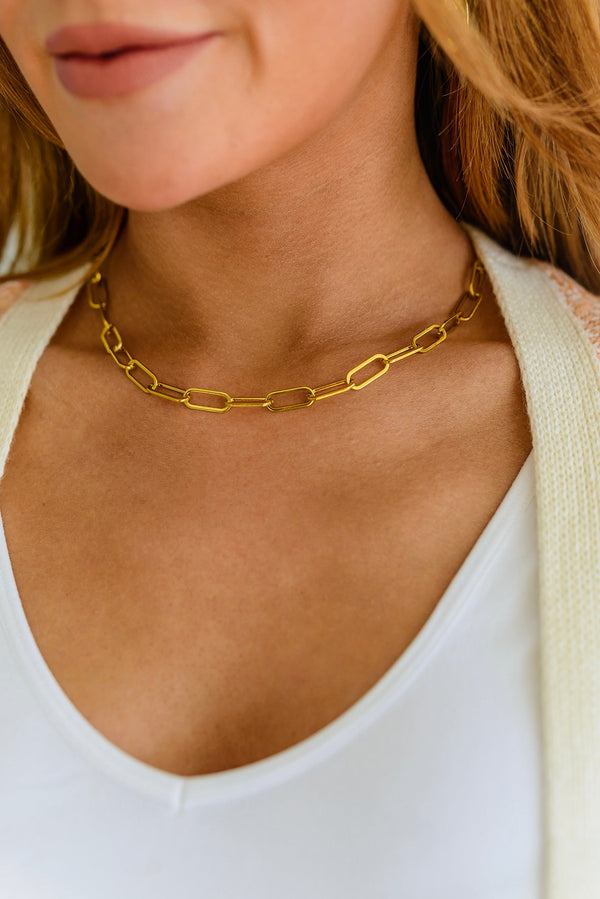 18k Gold Plated Stainless Steel Classic Paper Clip Chain Necklace