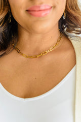 18k Gold Plated Stainless Steel Classic Paper Clip Chain Necklace