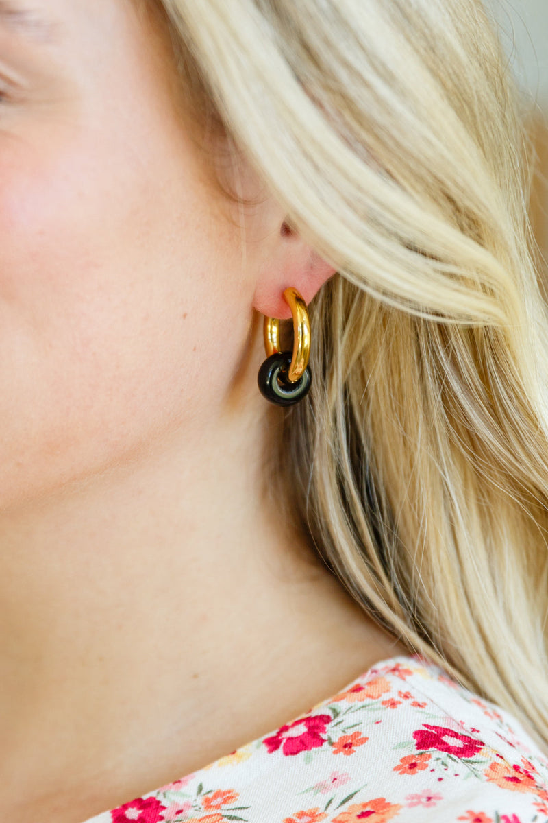 18K Gold Dark Drops Beaded Huggie Earrings