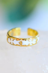 18k Gold Dipped Carolina Hand Crafted White Pattern Ring