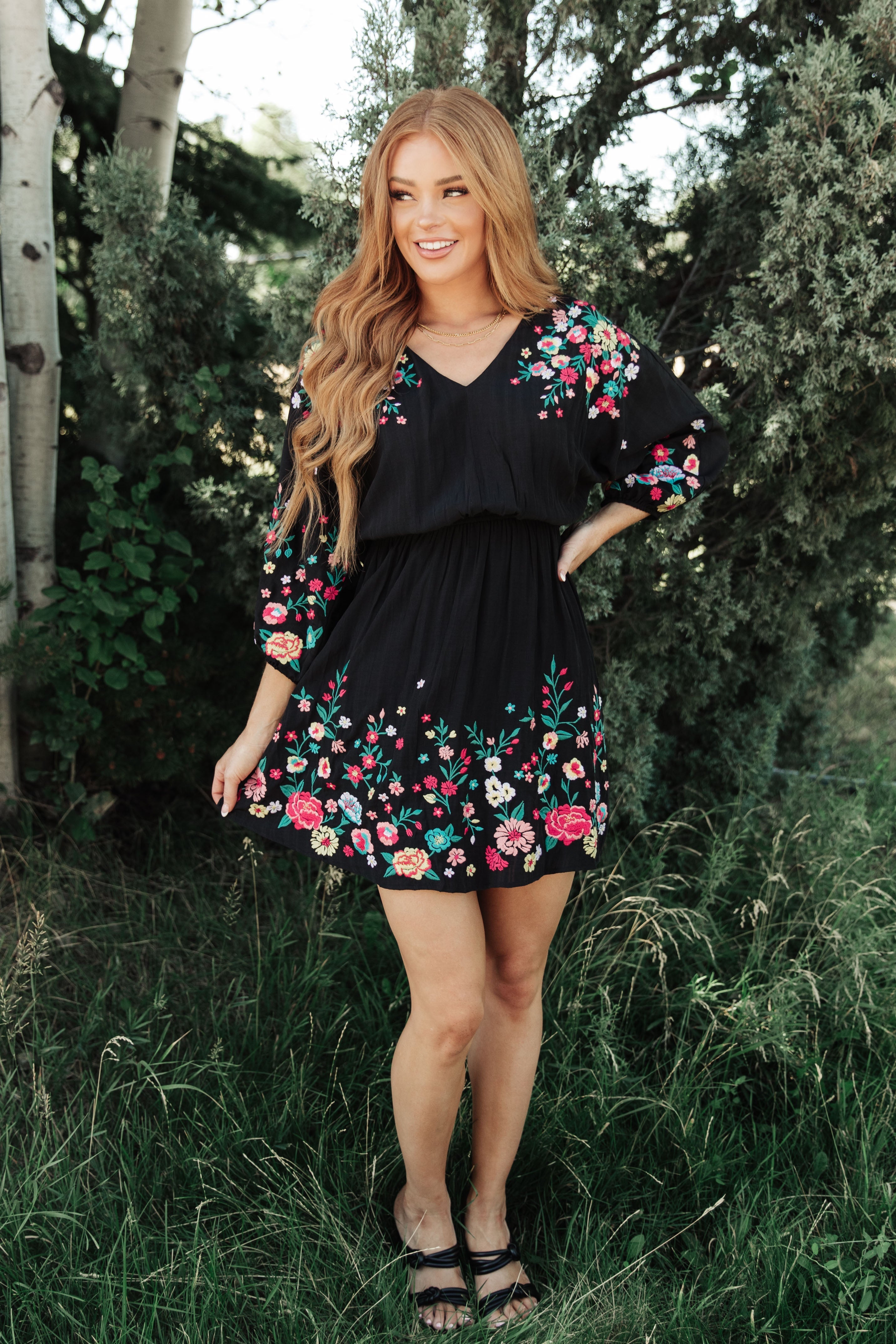 Black Embroidered Dress Happy To See You Floral Embroidered Dress