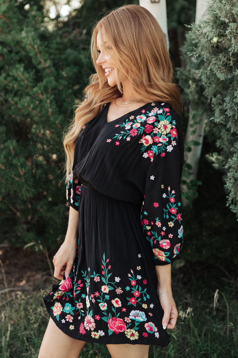 Black Embroidered Dress Happy To See You Floral Embroidered Dress