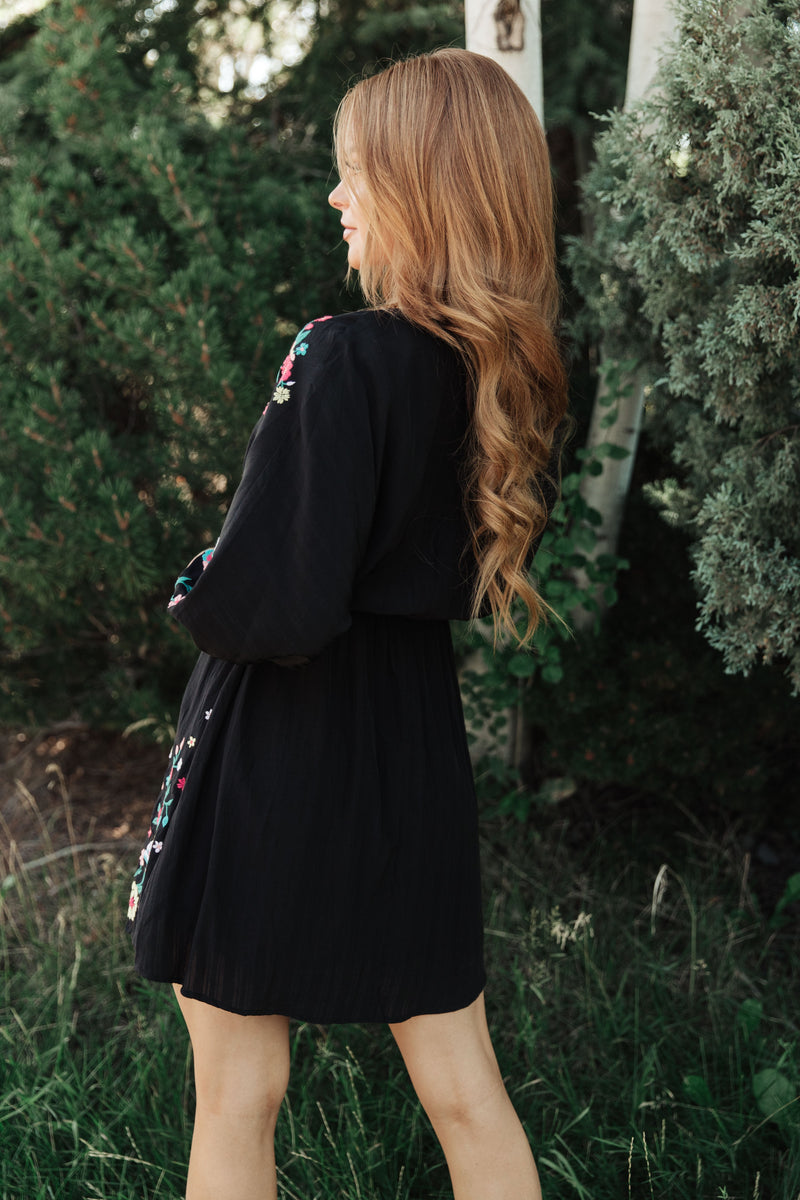 Black Embroidered Dress Happy To See You Floral Embroidered Dress