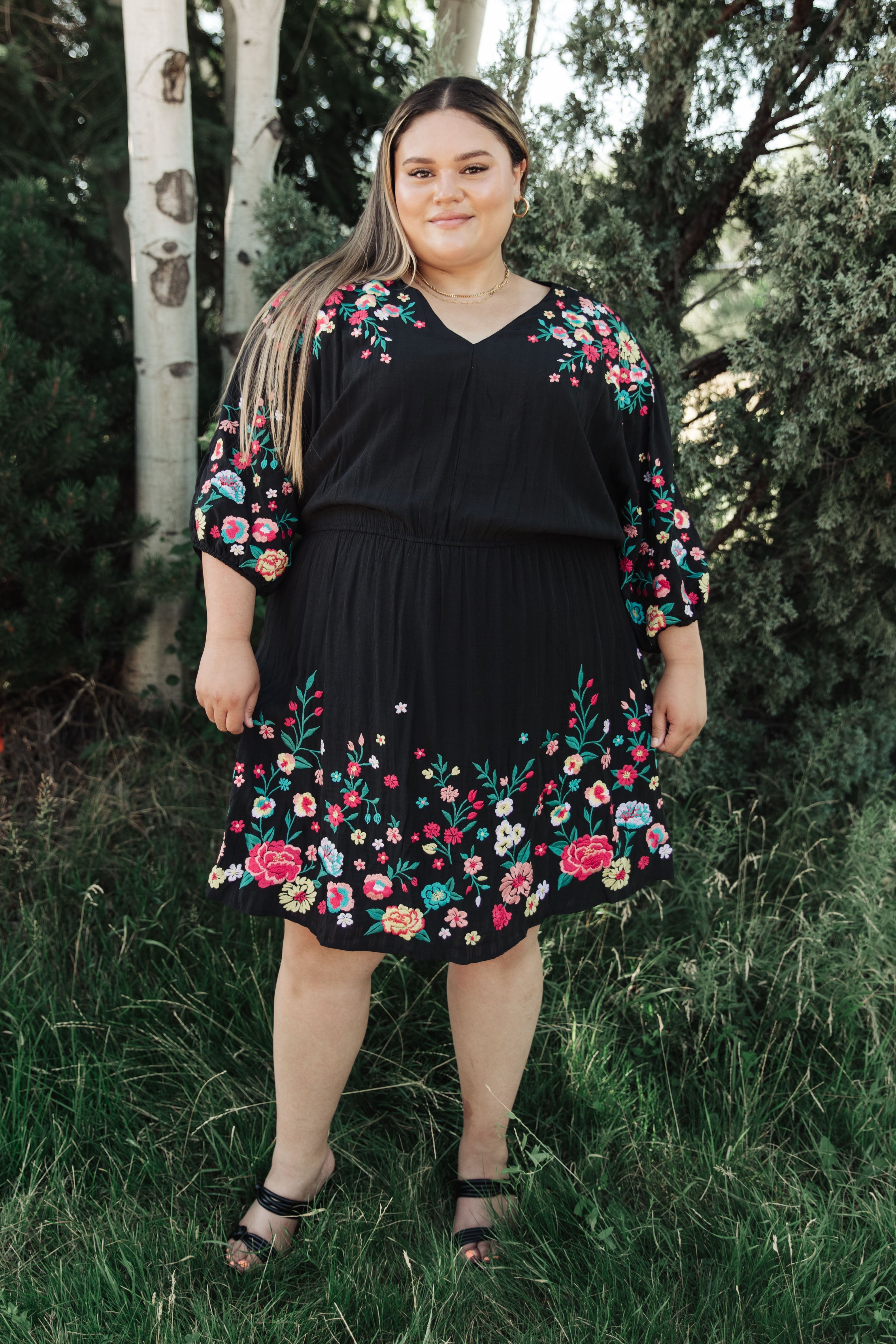 Black Embroidered Dress Happy To See You Floral Embroidered Dress