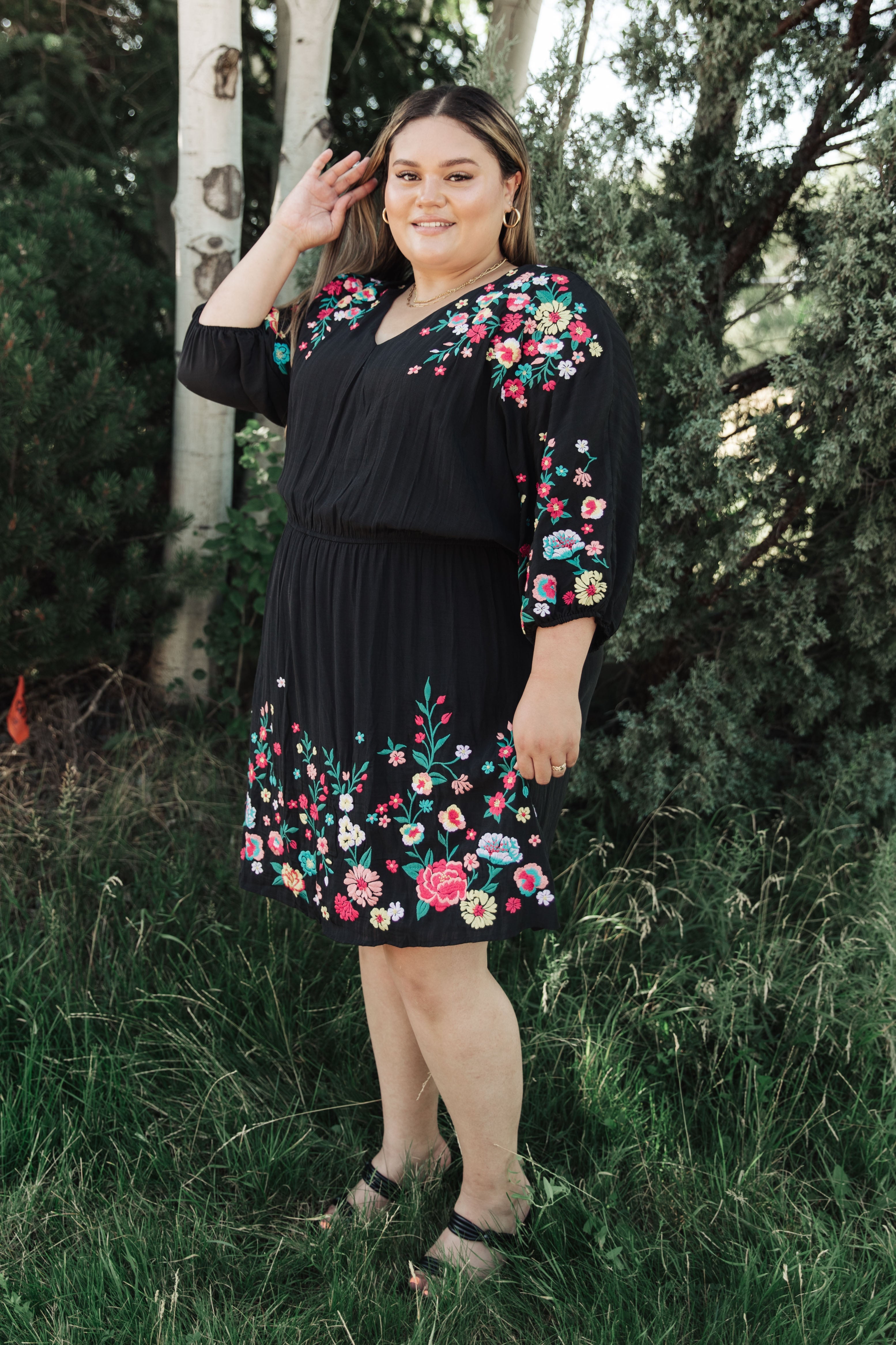 Black Embroidered Dress Happy To See You Floral Embroidered Dress